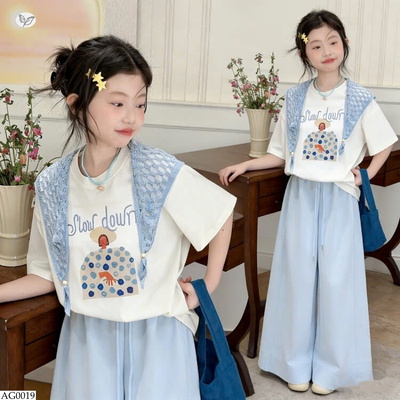 AG0019 ÁO PHÔNG MIX KHĂN BÉ GÁI