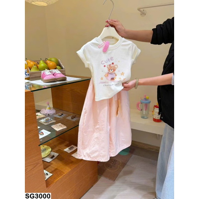 SG3000 SET ÁO HÌNH GẤU CUTE PHỐI QUẦN ỐNG RỘNG CHO BÉ GÁI