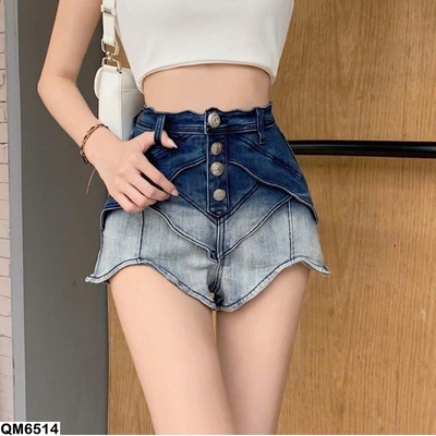 QM6514 QUẦN SHORT JEAN VIỀN SÓNG CẠP CAO