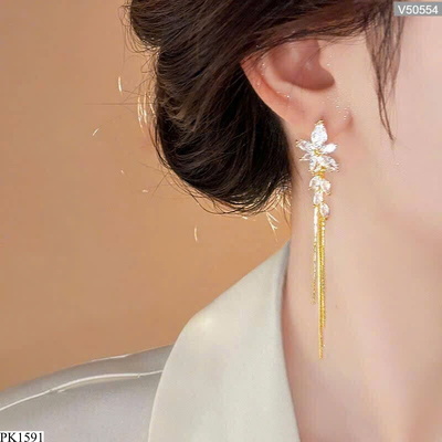 PK1591 BÔNG TAI DÀI ĐÍNH ĐÁ SANG CHẢNH GOLICC