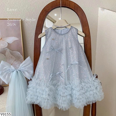 V0155 VÁY REN ĐÍNH SEQUIN XANH NHÀ BLUETOWN