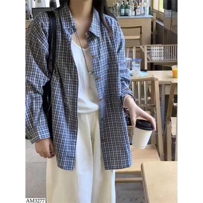 AM3277 SƠ MI CARO XANH DÀI TAY