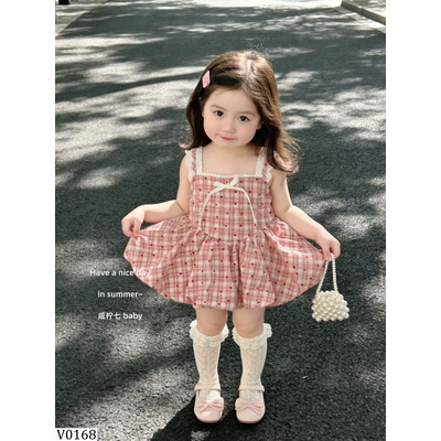 V0168 VÁY KẺ PHỐI REN TRÁI TIM CHO BÉ