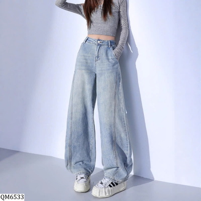 QM6533 QUẦN JEAN ỐNG RỘNG LƯNG CAO