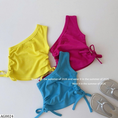 AG0024 ÁO NƠ LỆCH VAI NHÚN BÊN TQKIDS