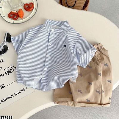 ST7988  SET ÁO KẺ MIX QUẦN SHORT CHO BÉ TRAI