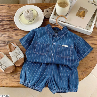 ST7989 BỘ DENIM KẺ SỌC BÉ TRAI