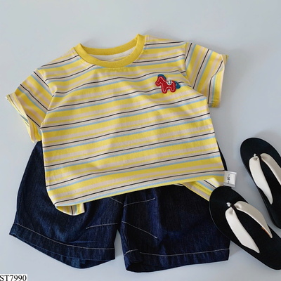 ST7990 ÁO KẺ VÀ QUẦN SHORT DENIM BÉ TRAI