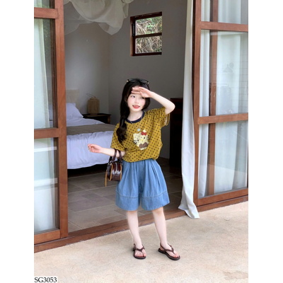 SG3053 ÁO KITTY CHẤM BI PHỐI QUẦN CHO BG
