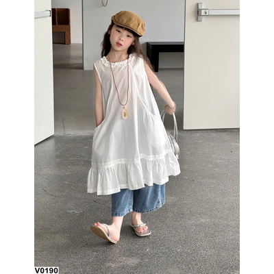 V0190 VÁY SUÔNG SÁT NÁCH VIỀN BÈO CHO BÉ