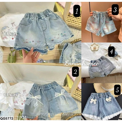 QG5772 QUẦN SHORT DENIM THÊU REN CHO BÉ