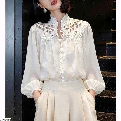 AM3361 ÁO KIỂU REN HOA CỔ ĐỨNG TIỂU THƯ