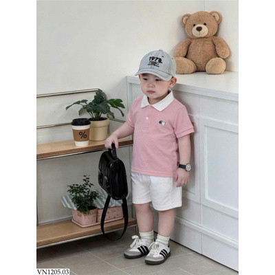 VN1205.03 SÉT POLO LẮC CỘT HỒNG + SHORT TRẮNG