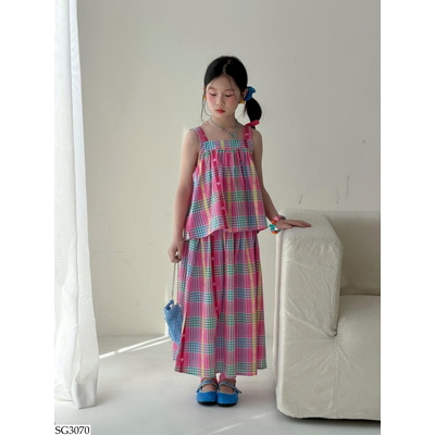 SG3070 SET VÁY KẺ TONE HỒNG BG