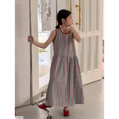V0205 VÁY KẺ DÁNG SUÔNG DÁNG DÀI HÀN QUỐC
