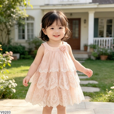 V0203 VÁY CÔNG CHÚA CỔ YẾM BÉ GÁI
