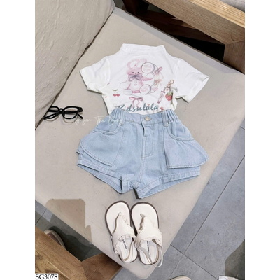 SG3078 ÁO THỎ PHỐI QUẦN SHORT JEAN CHO BG