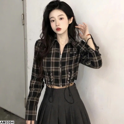 AM3394 ÁO SƠ MI CROPTOP CARO CÁ TÍNH