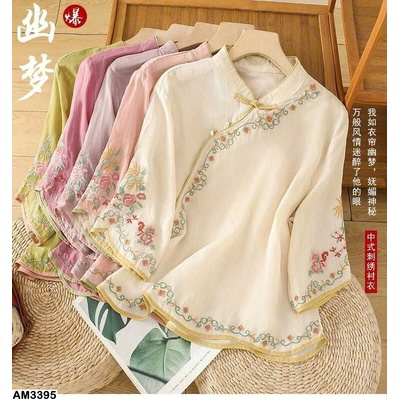 AM3395 ÁO CÁCH TÂN THÊU HOA CỔ TÀU