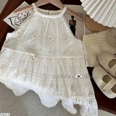 V0215 VÁY REN TRẮNG CỔ YẾM CHO BÉ