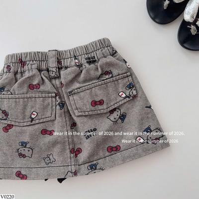 V0220 CHÂN VÁY JEANS KITTY CHO BÉ GÁI