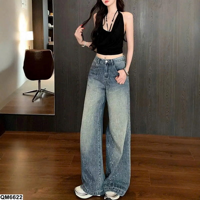 QM6622 QUẦN JEAN ỐNG RỘNG ĐÍNH ĐÁ