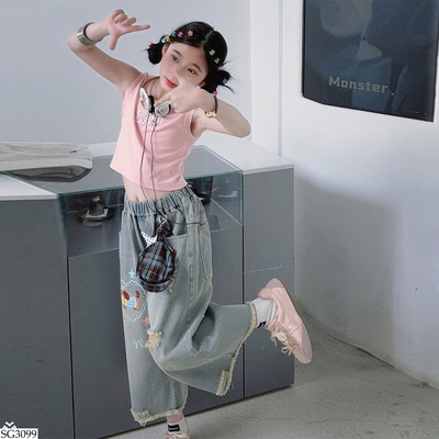 SG3099 SET ÁO BA LỖ MIX QUẦN JEANS RÁCH