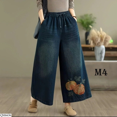 QM6636 QUẦN JEAN ỐNG RỘNG THÊU PHONG CÁCH