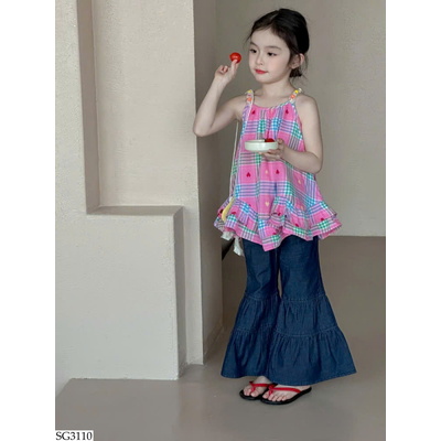 SG3110 ÁO YẾM KẺ CARO MIX QUẦN ỐNG LOE