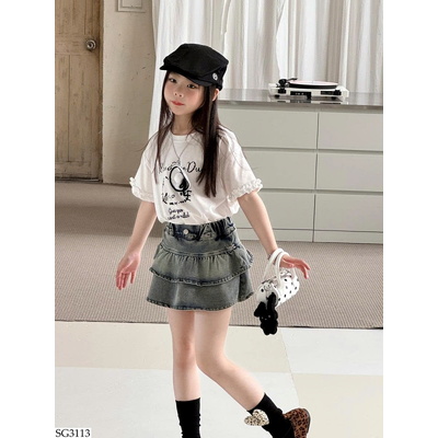 SG3113 ÁO PHÔNG KITTY 3D MIX VÁY JEAN