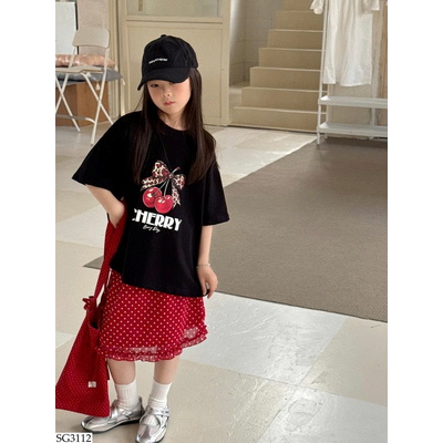 SG3112 ÁO PHÔNG CHERRY CHÂN VÁY BI ĐỎ 