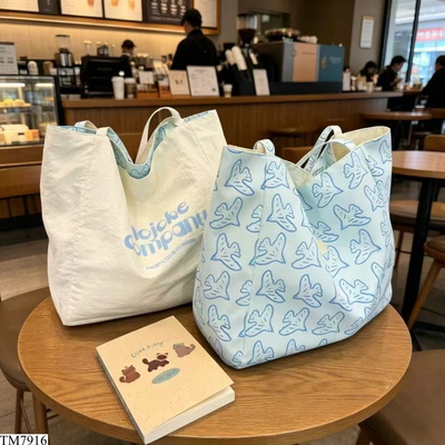 TM7916 TÚI TOTE VẢI CANVAS 2 MẶT HỌA TIẾT CHIM PASTEL