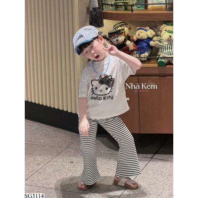 SG3114 BỘ KITTY QUẦN LOE KẺ BÉ GÁI