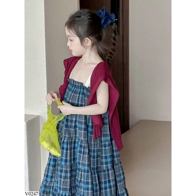 V0247 VÁY CARO DÀI DÂY NƠ XINH