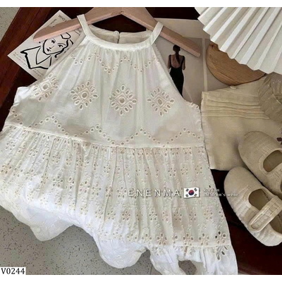 V0244 VÁY REN TRẮNG CỔ YẾM CHO BÉ