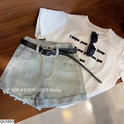 QG5803 QUẦN SHORT JEAN ĐÍNH ĐÁ