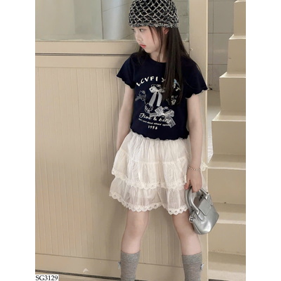 SG3129 ÁO THUN PHỐI CHÂN VÁY CHO BG