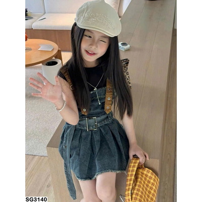 SG3140 SET VÁY YẾM DENIM MIX ÁO PHÔNG CHO BÉ