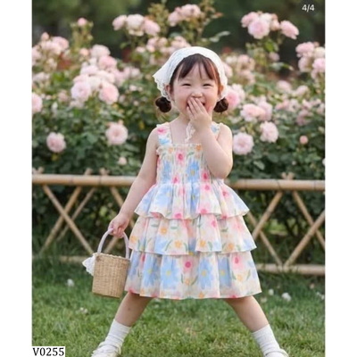 V0255   VÁY DÂY HOA BỒNG BỀNH CHO BÉ GÁI