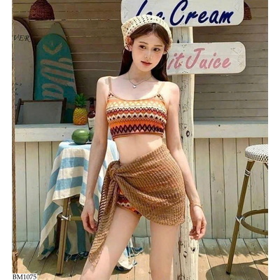 BM1075 BỘ BIKINI 3 MÓN HỌA TIẾT THỔ CẨM