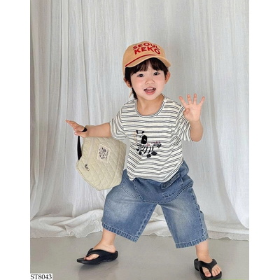 ST8043 ÁO THUN KẺ MIX JEANS LỠ SZ NHÍ