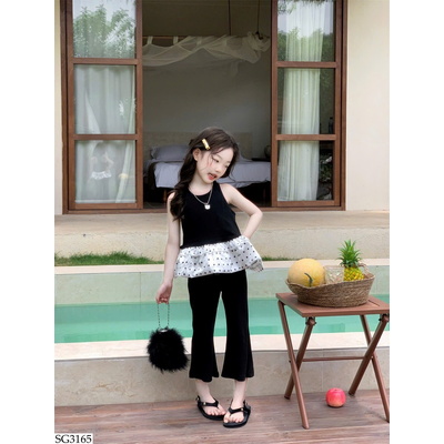 SG3165 SET ÁO XÒE CHẤM BI MIX QUẦN ỐNG LOE