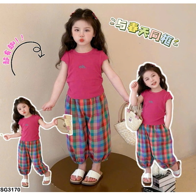 SG3170 SET BỘ ÁO HỒNG MIX QUẦN KẺ