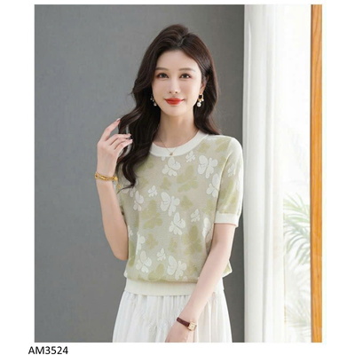 AM3524 ÁO DỆT KIM NGẮN TAY HÌNH HOA