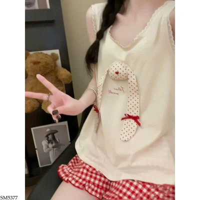 SM5377 SET NGỦ THỎ CHẤM BI MIX QUẦN CARO