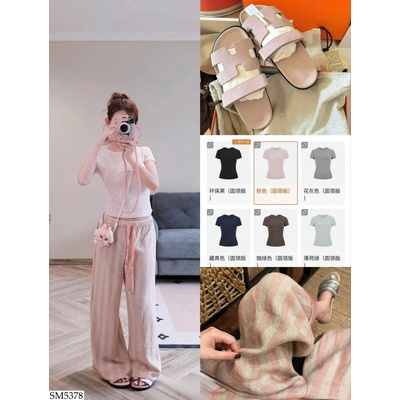 SM5378 ÁO THUN PHỐI QUẦN KẺ SUÔNG