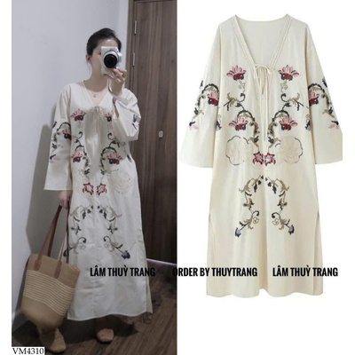 VM4310 VÁY HOA CỔ V HÃNG KASLEAD