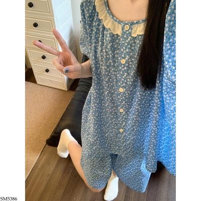 SM5386 BỘ MẶC NHÀ HOA XANH