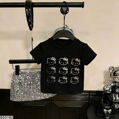SG3182 SET PHÔNG KITTY PHỐI CHÂN VÁY BLING