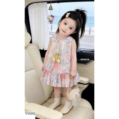 V0292 VÁY IN HOA TIẾT THỜI TRANG CHO BÉ NỮ